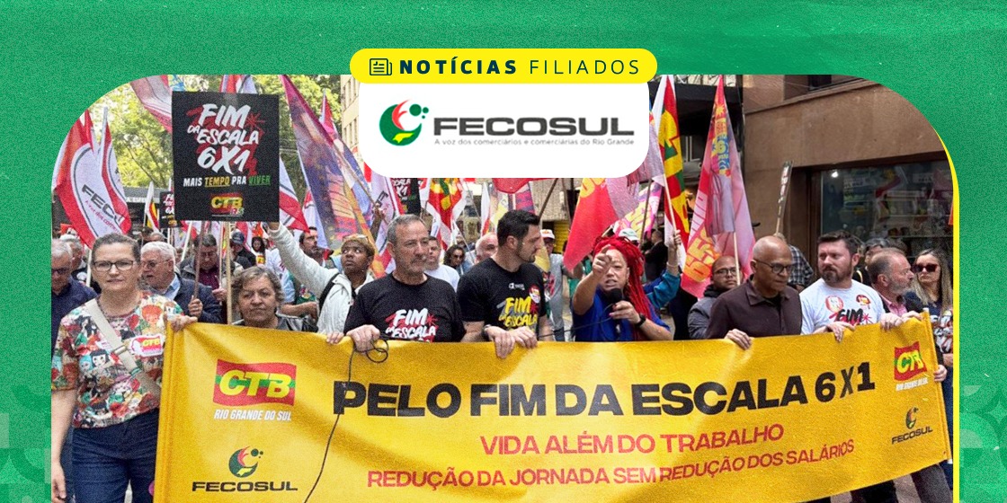 Comerciários ocupam ruas do Centro de Porto Alegre e cobram votação do fim da escala 6×1